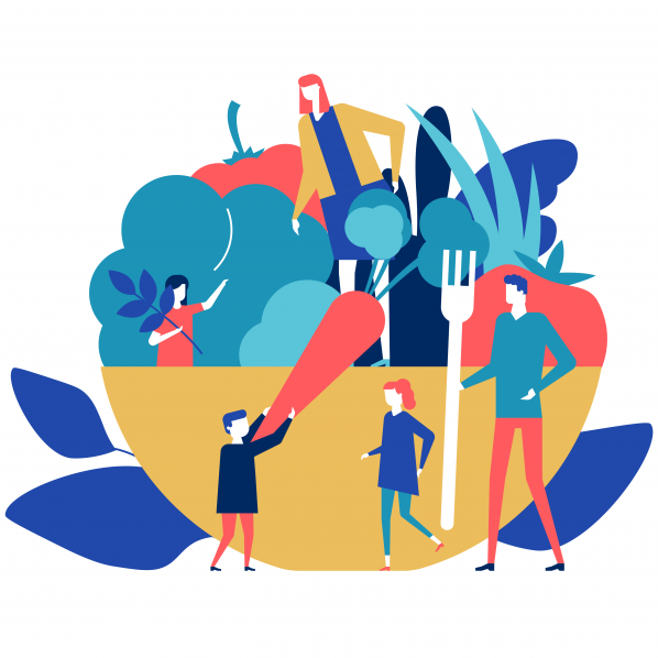 illustration d'une famille qui mange sainement