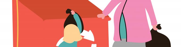 Maman aidée de sa fille pour jeter des poubelles