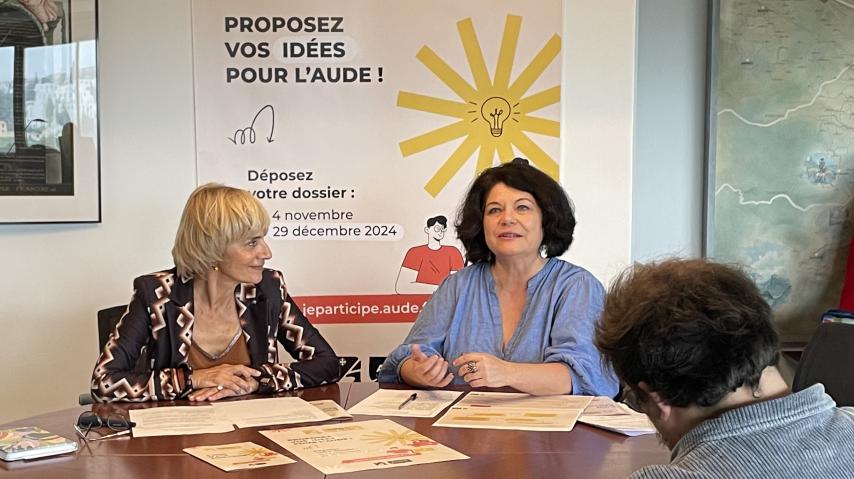 La présidente du Département de l'Aude Hélène Sandragné et la vice-présidente en charge de la démocratie Valérie Dumontet ont présenté les contours du budget citoyen à la presse, ce lundi 4 novembre.
